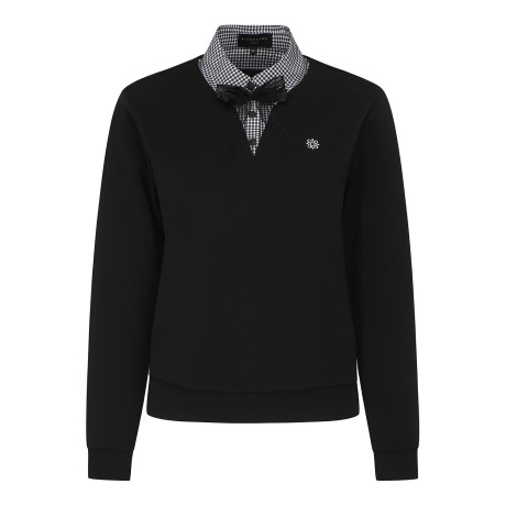 여성 깅엄 배색 카라 긴팔티셔츠