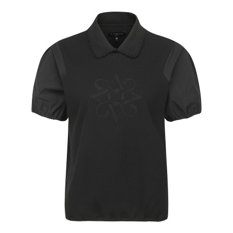 여성 로고 자수 니트 카라 벌룬핏 반팔티셔츠