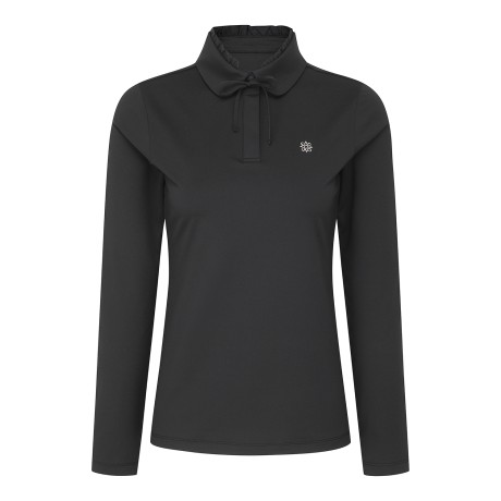 여성 리본 프릴넥 라운드 카라 긴팔티셔츠