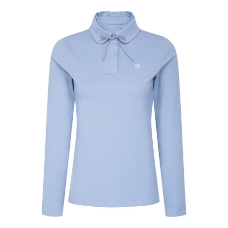 여성 리본 프릴넥 라운드 카라 긴팔티셔츠