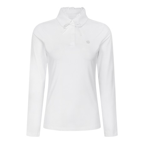 여성 리본 프릴넥 라운드 카라 긴팔티셔츠