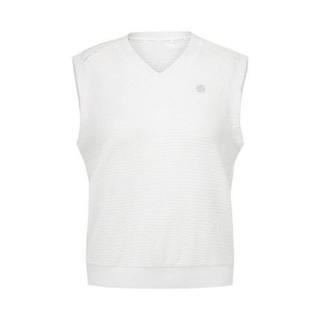 여성 링클 백 리본 V넥 베스트 티셔츠