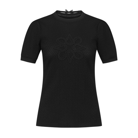 여성 별 심볼 엠보 조직 리본 퍼프 반팔티셔츠