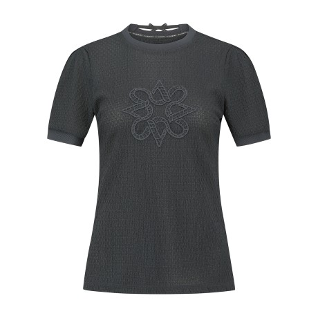 여성 별 심볼 엠보 조직 리본 퍼프 반팔티셔츠