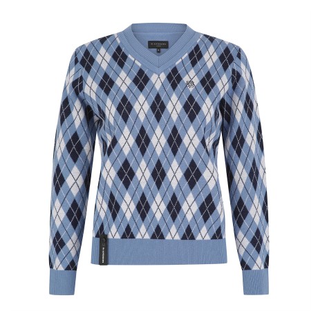 공용 브이넥 아가일 긴팔 니트