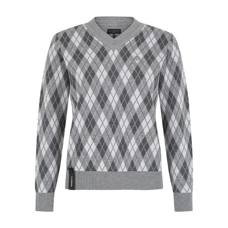 공용 브이넥 아가일 긴팔 니트