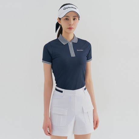 여성 시보리 포인트 카라 반집업 반팔 티셔츠 TWTYN6342-915