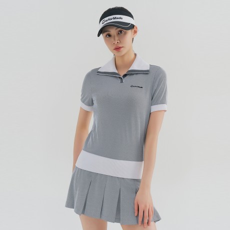 여성 자가드 니트 카라 반팔 티셔츠 TWTPN6141-100