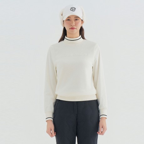 여성 우븐 소매 부클 하이넥 티셔츠 TWTHN8142-101