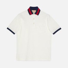 구찌 웹 카라 코튼 피케 폴로 티셔츠