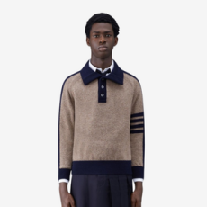 톰브라운 셰틀랜드 울 래글런 목 넥 4-바 풀 오버