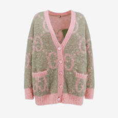 구찌 GG 모헤어 리버시블 오버 핑크 가디건