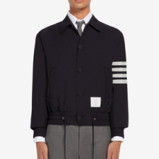 톰브라운 네이비 울 4-바 드로스트링 웨이스트 블루종 자켓