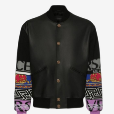 베르사체 니트 슬리브 레더 봄버 자켓