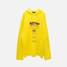 발렌시아가 드라이 클리닝 로고 노 립 후디 옐로우