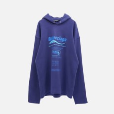 발렌시아가 드라이 클리닝 로고 후디 블루