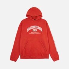 발렌시아가 메종 로고 프린트 후드 레드