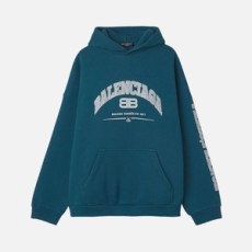 발렌시아가 메종 로고 프린트 후드 블루