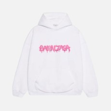 발렌시아가 슬라임 핑크 로고 코튼 저지 후디