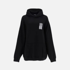 발렌시아가 바코드 로고 코튼 후디 블랙