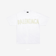 발렌시아가 테이프 타입 미디엄 핏 티셔츠 화이트