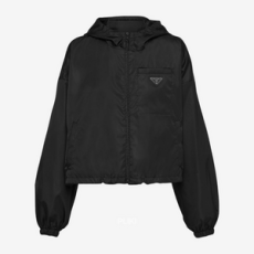 프라다 여성 블랙 리나일론 크롭 자켓