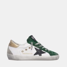 골든구스 블랙 레더 스타&그린 스웨이드 미드스타