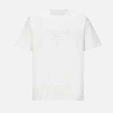 프라다 로고 반소매 티셔츠 화이트