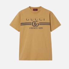 구찌 프린트 코튼 저지 티셔츠 브라운