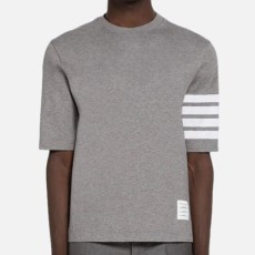 톰브라운 화이트 컴팩트 와플 4-바 쇼트 슬리브 스웨트셔츠 그레이