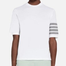 톰브라운 화이트 컴팩트 와플 4-바 쇼트 슬리브 스웨트셔츠 화이트