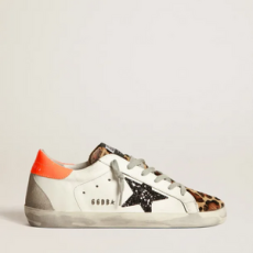 골든구스 레오파드 프린트 인서트 글리터리 스타 오렌지 힐탭 슈퍼스타