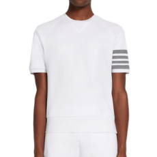 톰브라운 화이트 컴팩트 와플 4-바 쇼트 슬리브 스웨트셔츠