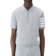 톰브라운 라이트 그레이 코튼 오토맨 립 4-바 폴로 셔츠