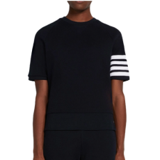 톰브라운 네이비 컴팩트 와플 4-바 쇼트 슬리브 스웨트셔츠