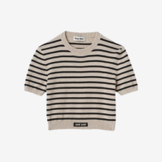 미우미우 스트라이프 반소매 스웨터