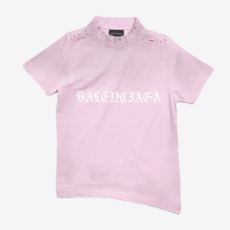 발렌시아가 고딕 타입 슈렁크 바디콘 핏 티셔츠 핑크