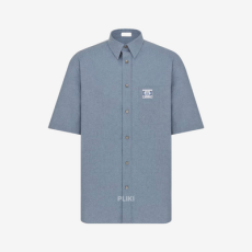 디올 Charm 블루 코튼 샴브레이 반소매 셔츠
