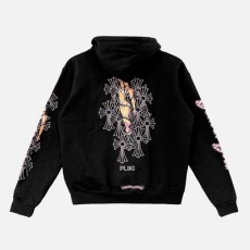 크롬하츠 Deadly Doll 핑크 크로스 스크롤 로고 집업 후디