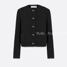 디올 블랙 울 부클레 크롭 재킷
