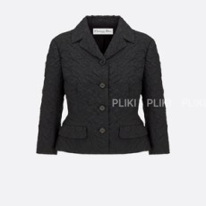 디올 블랙 클로케 테크니컬 자카드 3/4 슬리브 피티드 재킷