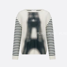 디올 화이트 & 블랙 에펠탑 모티브 린넨 코튼 니트 스웨터