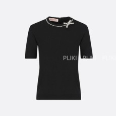 발렌티노 라인스톤 장식 니트 탑 블랙