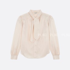 생로랑 실크 새틴 라발리에르 넥 블라우스