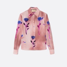 구찌 플로라 프린트 크레이프 드 신 셔츠