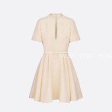 디올 에크루 울 실크 쇼트 플레어 드레스