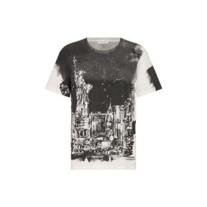 디올 블랙 & 화이트 New York 모티브 코튼 린넨 티셔츠