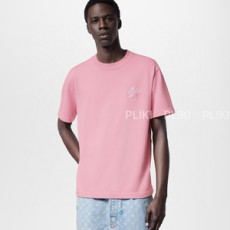 루이비통 엠브로이더드 시그니처 쇼트 슬리브드 코튼 크루넥 코랄 블러시