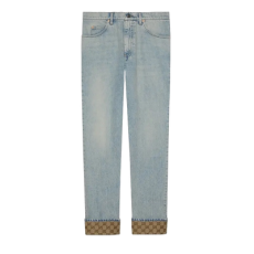 구찌 GG 턴업 디테일 워싱 데님 팬츠