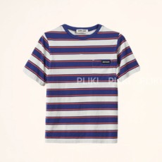 미우미우 로고 패치 스트라이프 코튼 반팔 티셔츠